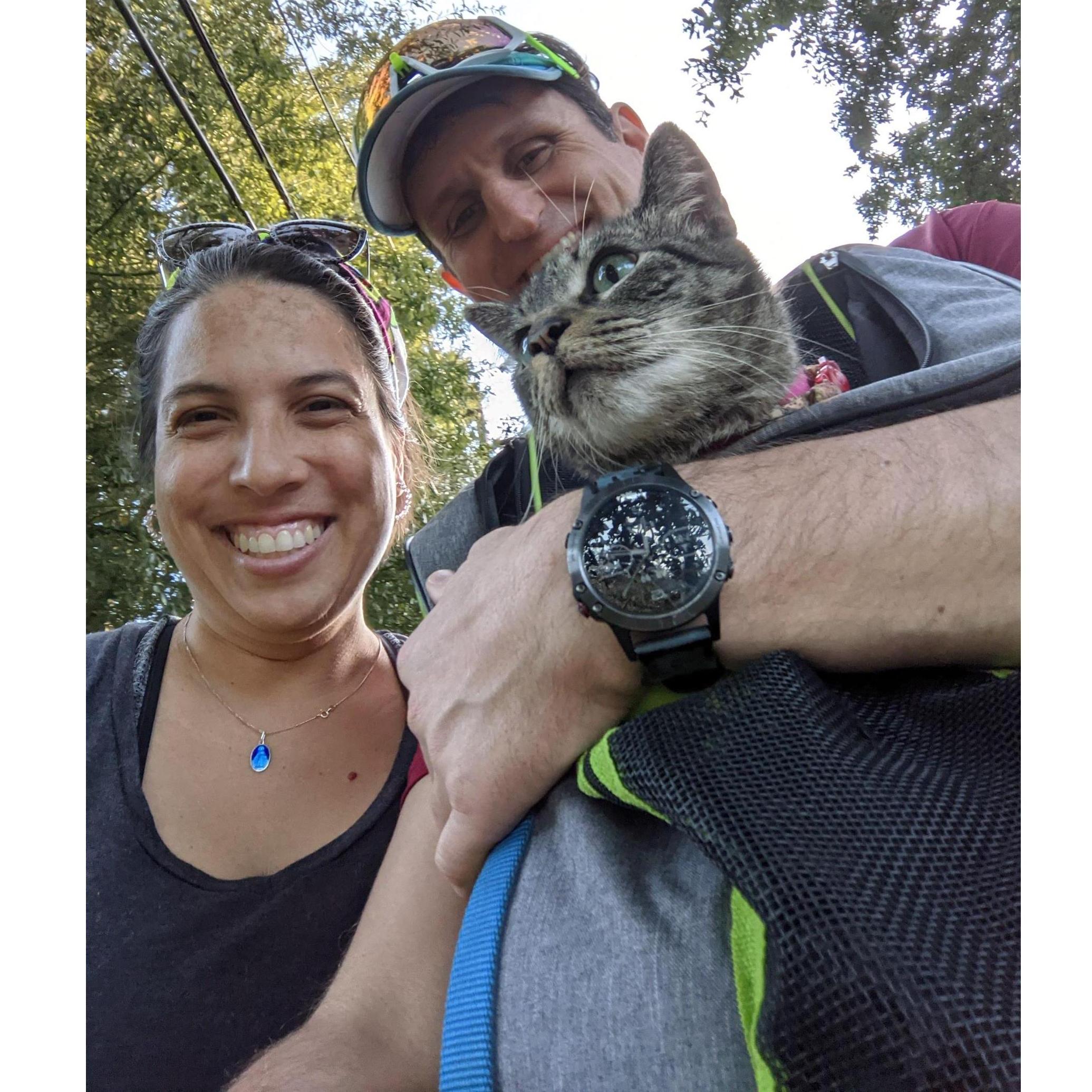 Our cat stroll with Zsa Zsa.  Meow!