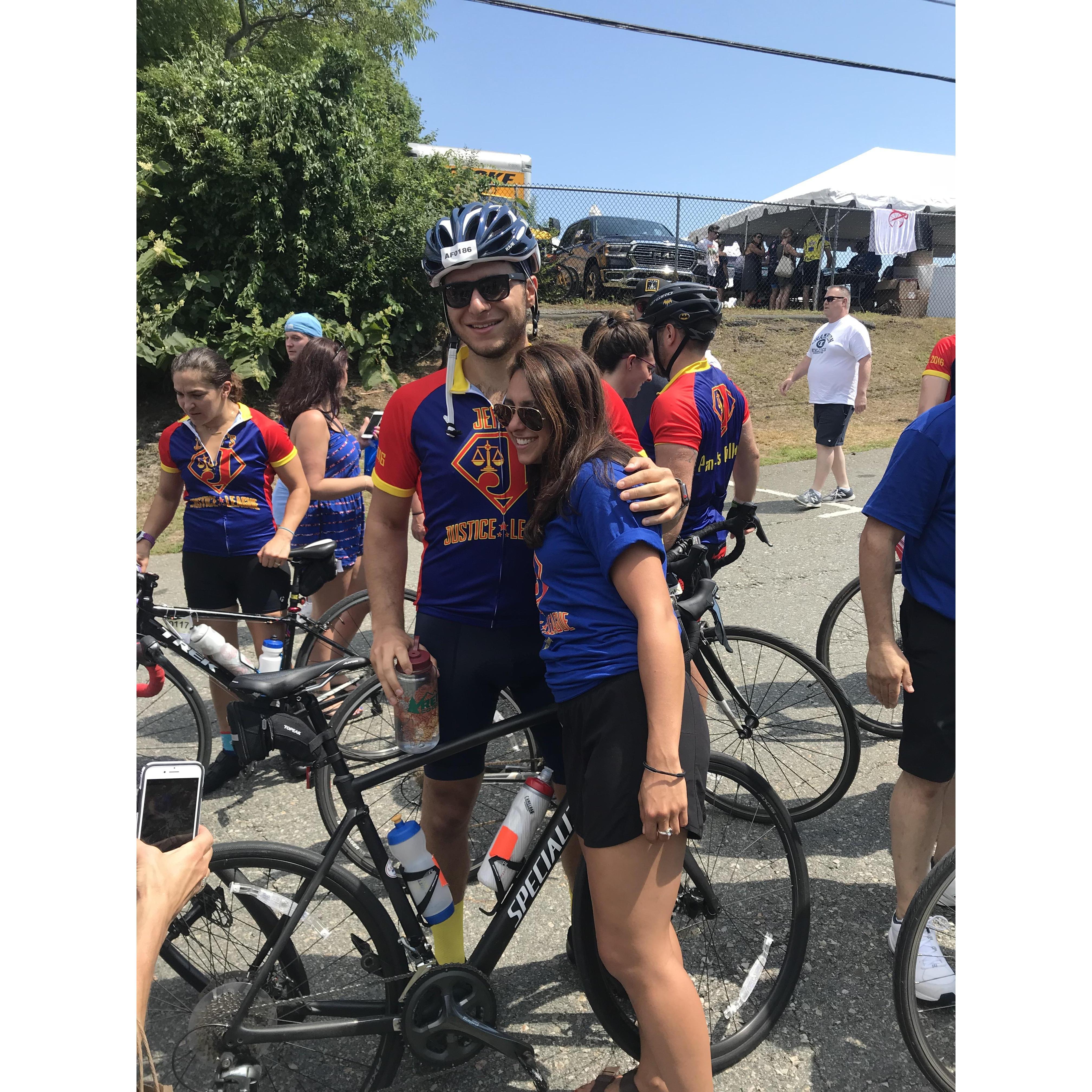 Rachel supporting Adam after he finished the Pan Mass Challenge, a 190 mile, 2 day bike ride across Massachusetts and fundraiser for the Dana Farber Cancer Institute....