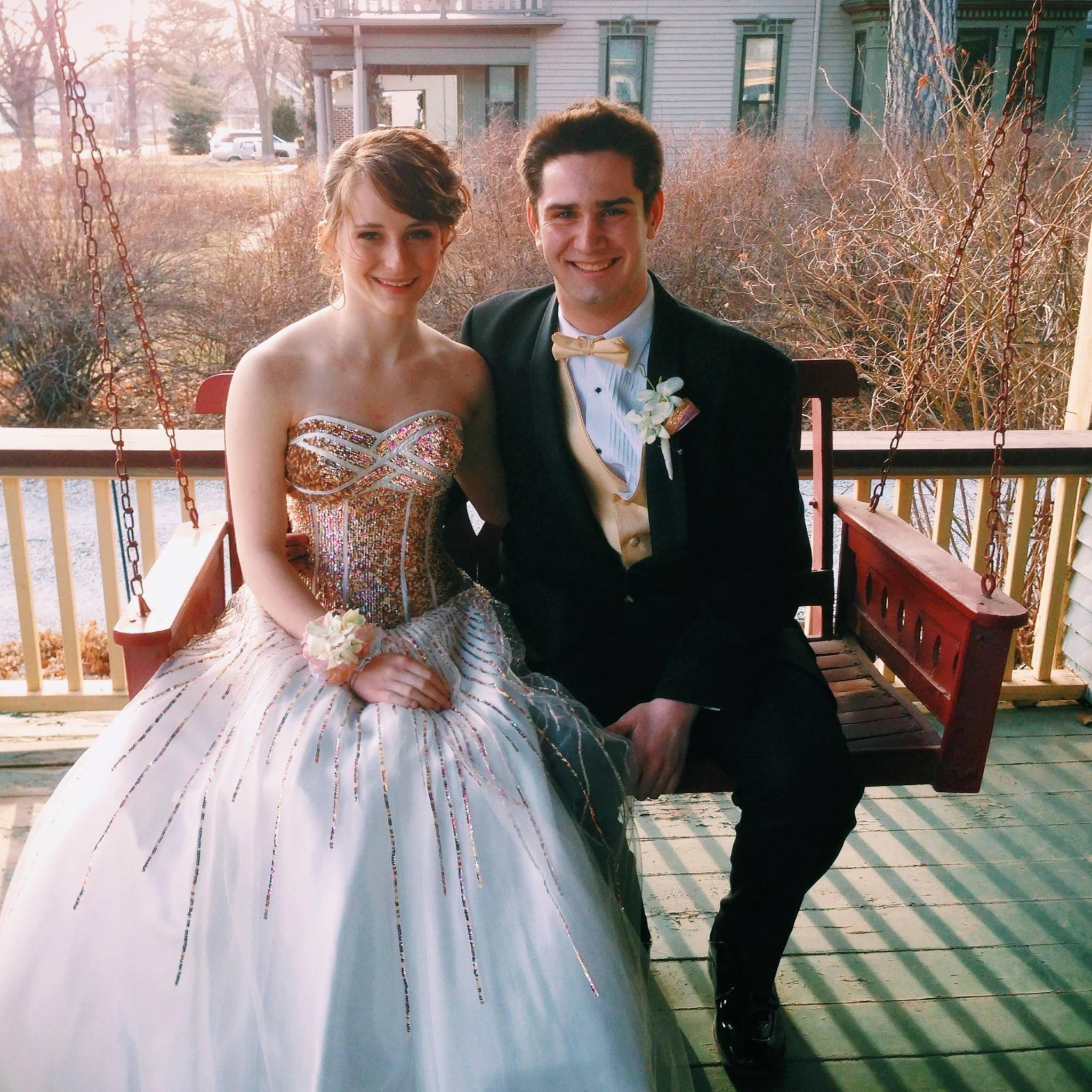 Senior prom pictures on the Prickett's front porch, May 2014