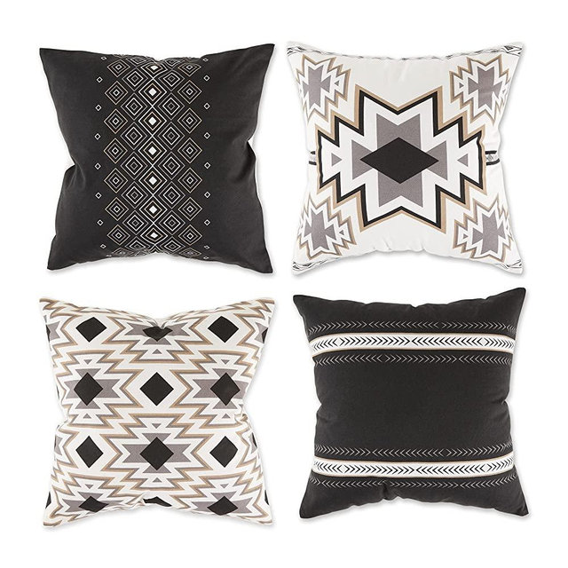 DII Throw Pillow Cover Collection Decorative Square, 18x18, Black Aztec Prints , 4 Piece