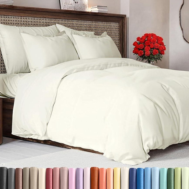 Duvet Cover Queen Size Set - Extra Soft Queen Duvet Cover 90" x 90" with 2 Pillow Shams - Hotel Luxury, Easy Care and Fade Free w/ Zipper Closures & Ties - All Season, Comfy, Cozy & Breathable (Ivory)