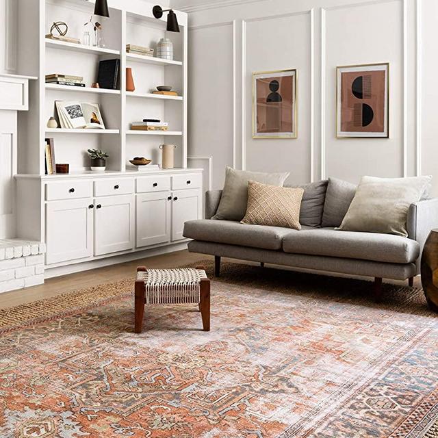 Loloi Loren Collection Vintage Printed Persian Area Rug 7'-6" x 9'-6" Terracotta/Sky