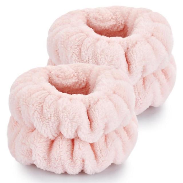 2 Pcs Microfiber Wrist Towels - Dorbetar Spa Wristbands for Face Washing, Suitable for Women and Children (Pale Pink)