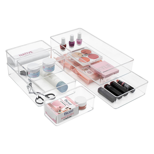 Sorbus 6-Drawer Clear Plastic Organizer Set for Brushes, Makeup, Skincare and More