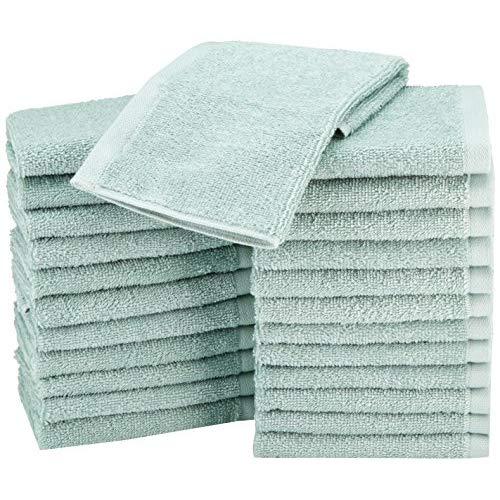 AmazonBasics Terry Cotton Washcloths - Pack of 24, Seafoam Green