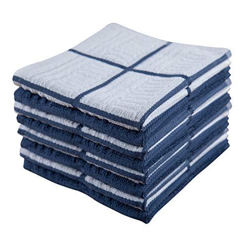 Sticky Toffee Cotton Terry Kitchen Dishcloth, 8 Pack, 12 in x 12 in, Dark Blue Check