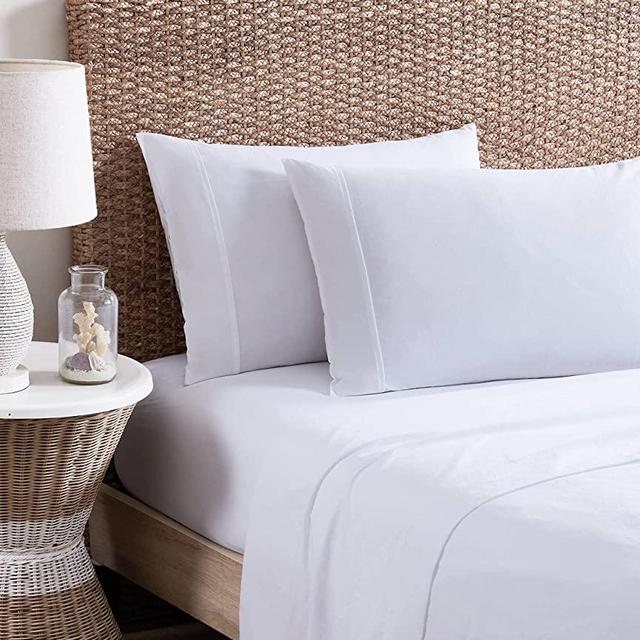 Tommy Bahama | Organic Collection | Sheet Set - 100% Cotton, GOTS Certified Organic, Ultra Soft & Breathable, Softens with Each Wash, King, White