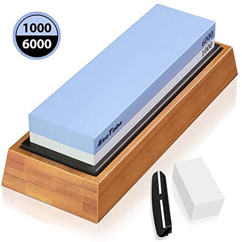 AivaToba Whetstone Knife Sharpening Stone Dual Side Grit 1000/6000 Whetstone with Angle Guide, NonSlip Bamboo Base, Flattening Stone Water Stone for Kitchen