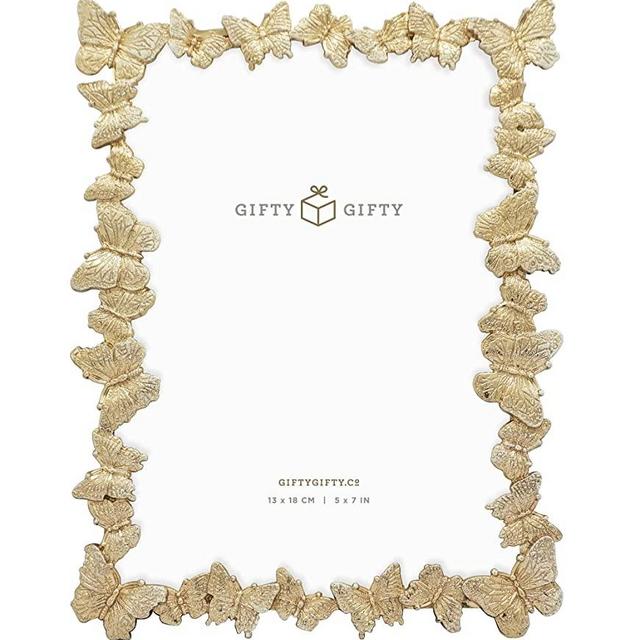 GIFTY GIFTY Gold Butterfly Photo Frame / 5x7 In | For Vertical and Horizontal Display on Tabletops | Perfect for Home Decor, Wedding, Vacation, Graduation, Or Any Milestone Photos (Gold with White Brush)