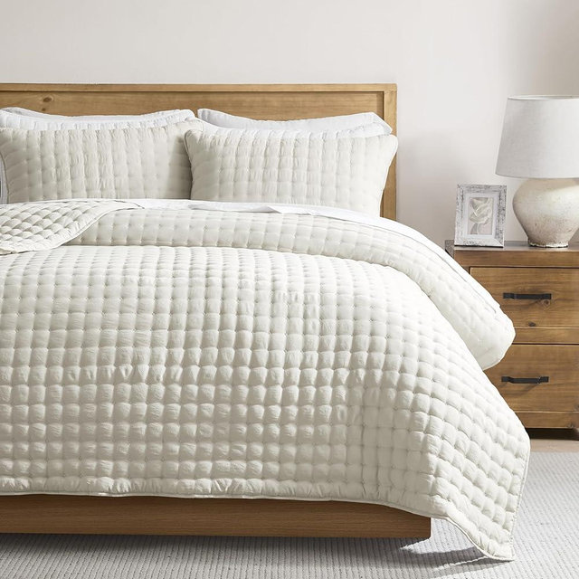 WDCOZY Ivory Twin Quit Size Bedding Sets with Pillow Sham, Lightweight Soft Bedspread Coverlet, Quilted Blanket Thin Comforter Bed Cover for All Season, 2 Pieces, 68x90 inches
