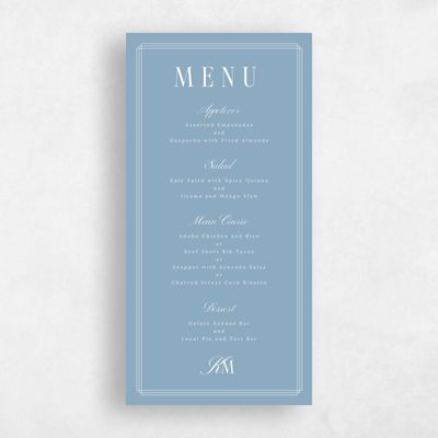 Dusty Blue Wedding Menu - Mahogany