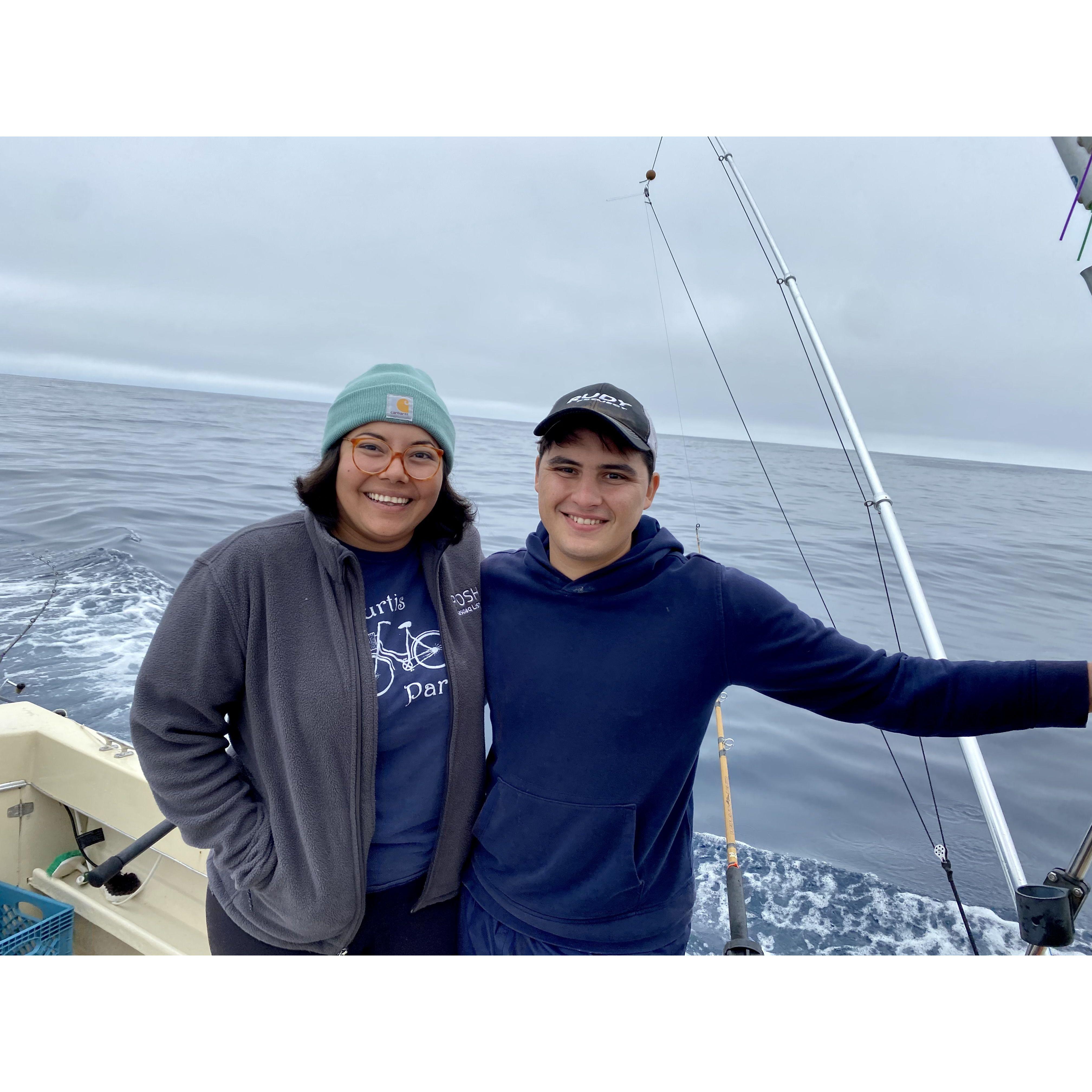 Our first deep sea tuna fishing off the coast of Fort Bragg. We both caught two massive tunas!