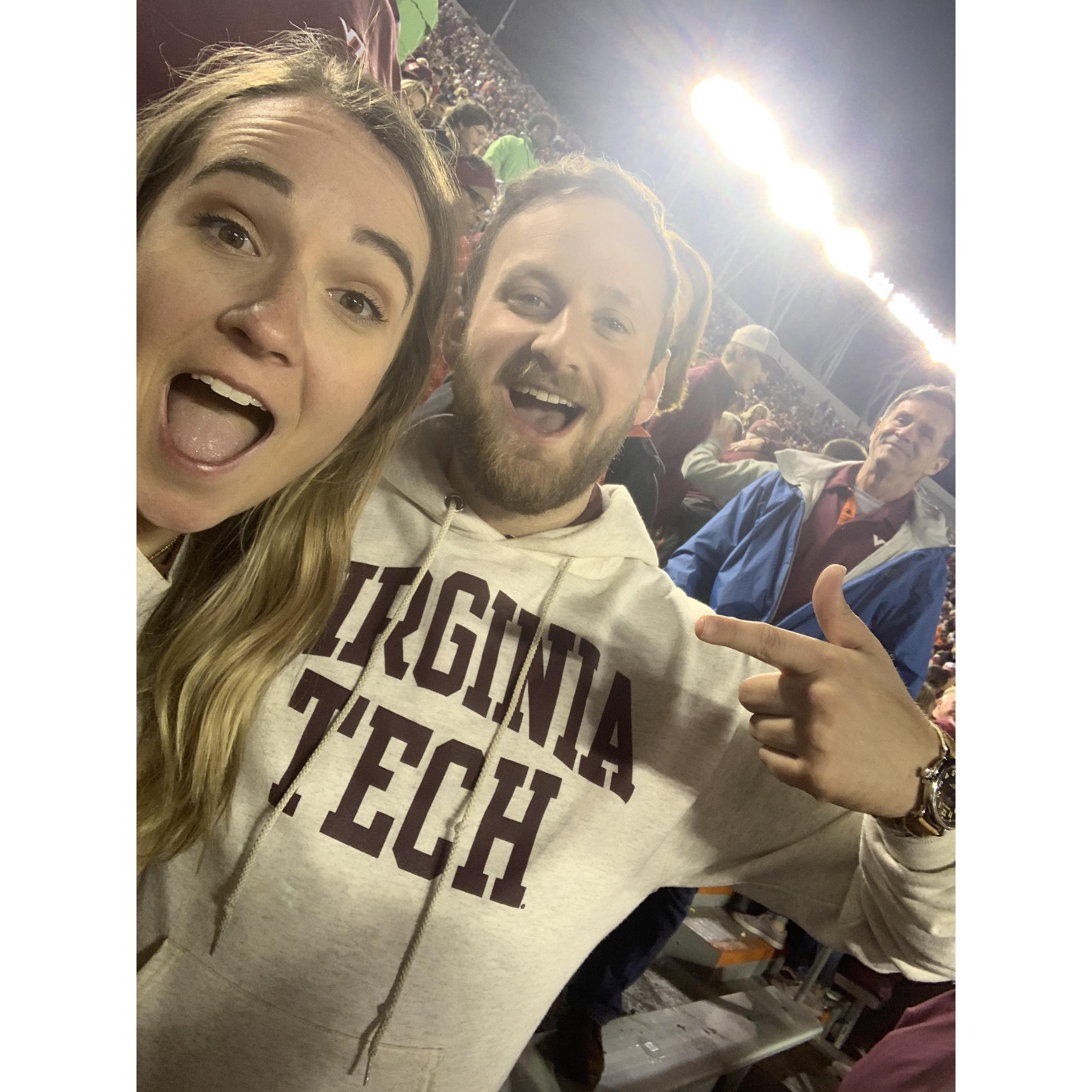 The moment Adam broke his bad luck streak and the Hokies finally won in his presence (after 6 (YES 6) overtimes). This was also the moment Brittany's Dad decided Adam could stick around.