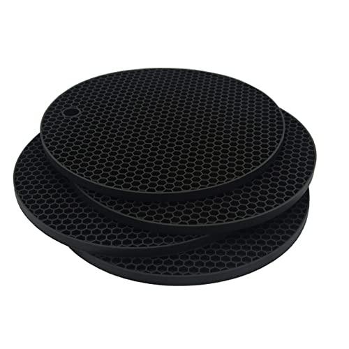 Lc.Courage Silicone Trivet Mats 4 Multi-Purpose Pot Holder,Oven Mitts Hot Pads,Heat Resistant,Non-slip Jar Opener, Drying Mat, Non-slip Coaster (4Black Circular)