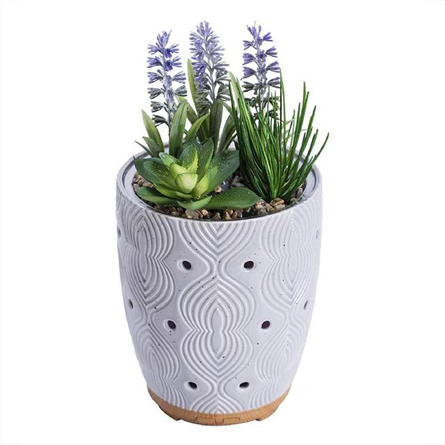 Essential Oil Diffuser, Artificial Succulent Plants Potted Diffusers for Essential Oils with 7 Colors LED Light,Ceramic Cool Mist Super Quiet Aromatherapy Diffuser for Home Office Room