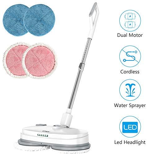 vmai Electric Mop, Cordless Electric Spin Mop, Hardwood Floor Cleaner with Built-in 300ml Water Tank, Polisher with Led Headlight and Sprayer, Scrubber for Hard Floor & Tile, Powerful Cleaner & Wax