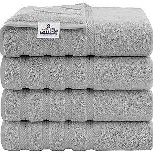 American Soft Linen Luxury 4 Piece Bath Towel Set, 600 GSM 100% Cotton Turkish Bath Towels for Bathroom, 27x54 in Large Bathroom Shower Towels, Light Grey