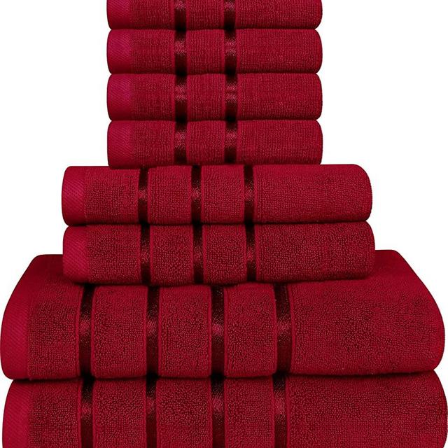 Utopia Towels Burgundy Towel Set 8 - Piece, Viscose Stripe Towels - 600 GSM Ring Spun Cotton - Highly Absorbent Towels (Pack of 8)