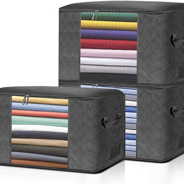 Enther 3 Odorless Clothes Large Capacity Closet Organizers and Storage Bags for Comforters Blankets Bedding, Gray (Large-3) …