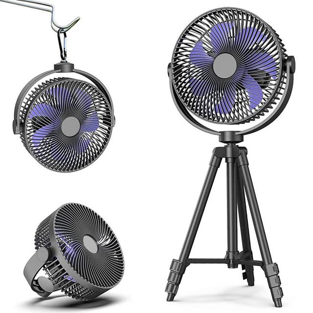Koonie 10000mAh Portable Rechargeable Standing Fan, 8'' Battery Powered Pedestal Fan with Tent Hook, 37Hrs Working Time, Outdoor Fan with Adjustable Tripod,4 Speeds Travel Fishing Camping Beach Fan
