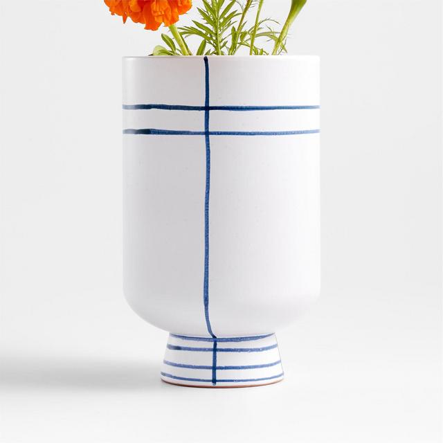 Tunise Blue and White Stripe Vase 9"