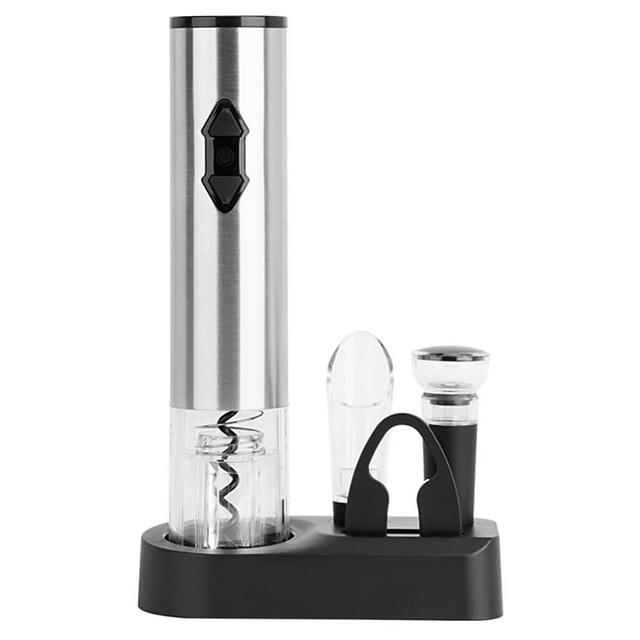 CIRCLE JOY Electric Wine Openers Set -- Battery Powered Motorized Operated Cordless Automatic Corkscrew Opener Puller Kit with Attached Foil Cutter Stopper Wine Aerator Pourer, Stainless Steel