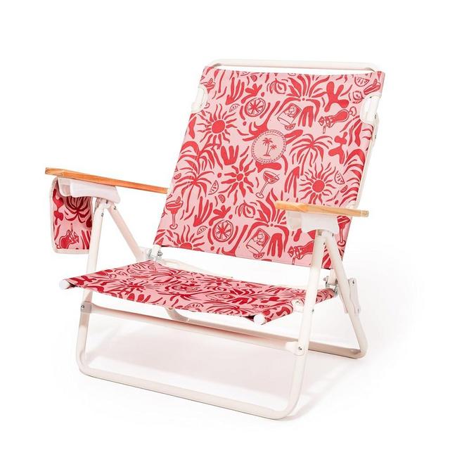 Business & Pleasure Co. Margaritaville Manana Chair - Backpack Beach Chair, Lay Flat Reclining, Lightweight & Portable, Insulated Cooler Pocket, Strawberry Daiquiri Tiki