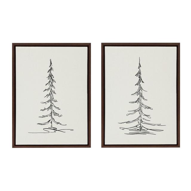 18" x 24" Sylvie Minimalist Evergreen Trees Sketch Framed Canvas Set Brown - Kate & Laurel All Things Decor
