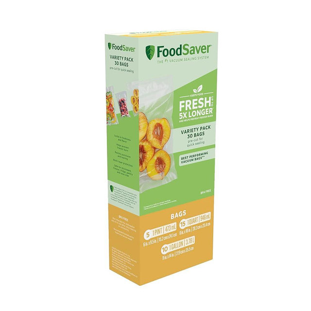 FoodSaver Premium Vacuum Sealer Bags Multisize Variety Pack 30-Count Perfect for Freezer & Pantry Storage Sous Vide Cooking BPA Free