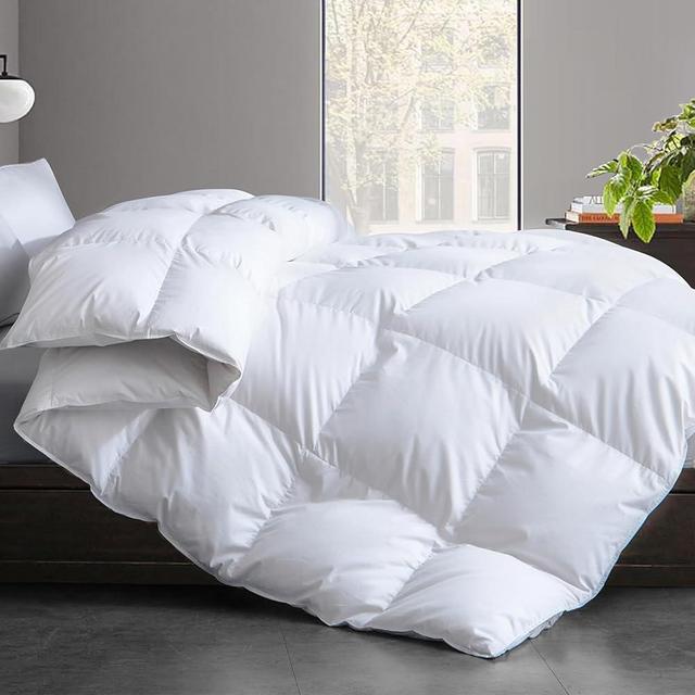 Cosybay Oversized King Size Feather Down Fiber Comforter - Ultra Fluffy Duvet Insert with Soft Cotton Cover, All Season Hotel Luxury Bedding with Corner Tabs, 116"x98" White