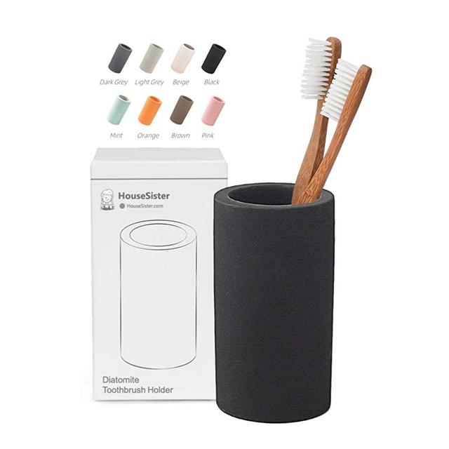 HouseSister Organic Diatomite Toothbrush Toothpaste Makeup Brushes Razors Holder Bathroom Countertop Organizer Stand Cup Organizer (Black)