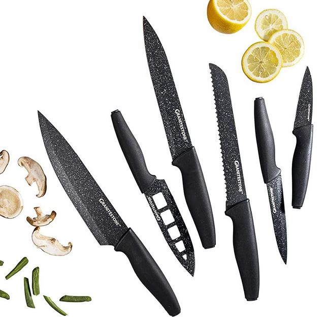Nutriblade Knife Set by Granitestone, High Grade Razor Sharp Blades Kitchen Knife Set, Toughened Stainless Steel with Nonstick Mineral Coated Surface, Rubberized Ergonomic Grip, Dishwasher Safe