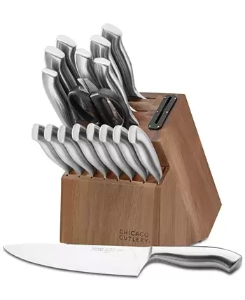 Emojoy Knife Set, Kitchen Knife Set with Craving Fork and Detachable Wooden  Block, 16-Piece German