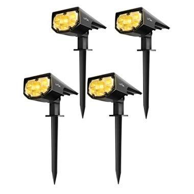 LITOM 12 LED Solar Landscape Spotlights, IP67 Waterproof Solar Powered Wall Lights 2-in-1 Wireless Outdoor Solar Landscaping Lights for Yard Garden Driveway Porch Walkway Pool Patio 4 Pack Warm White
