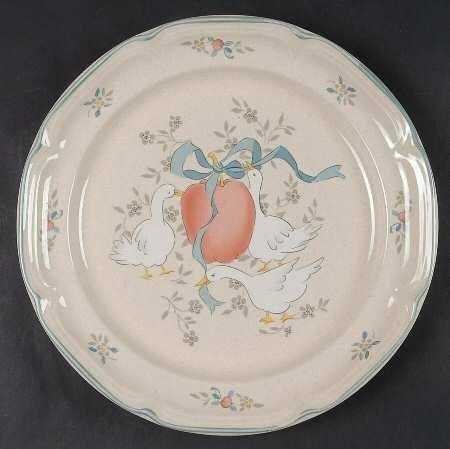 Marmalade Dinner plate by International - white ducks with apple & ribbon