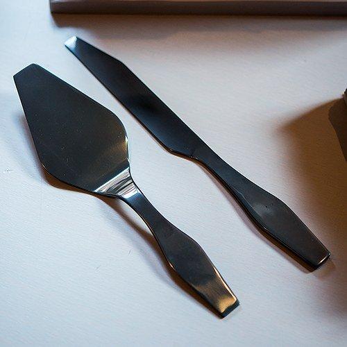 Black Modern Onyx Wedding Cake Serving Set