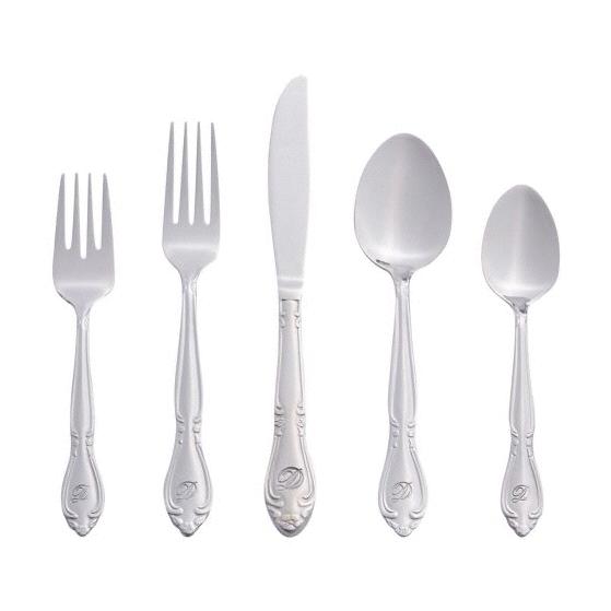 RiverRidge 46pc Personalized Rose Pattern Silverware Set