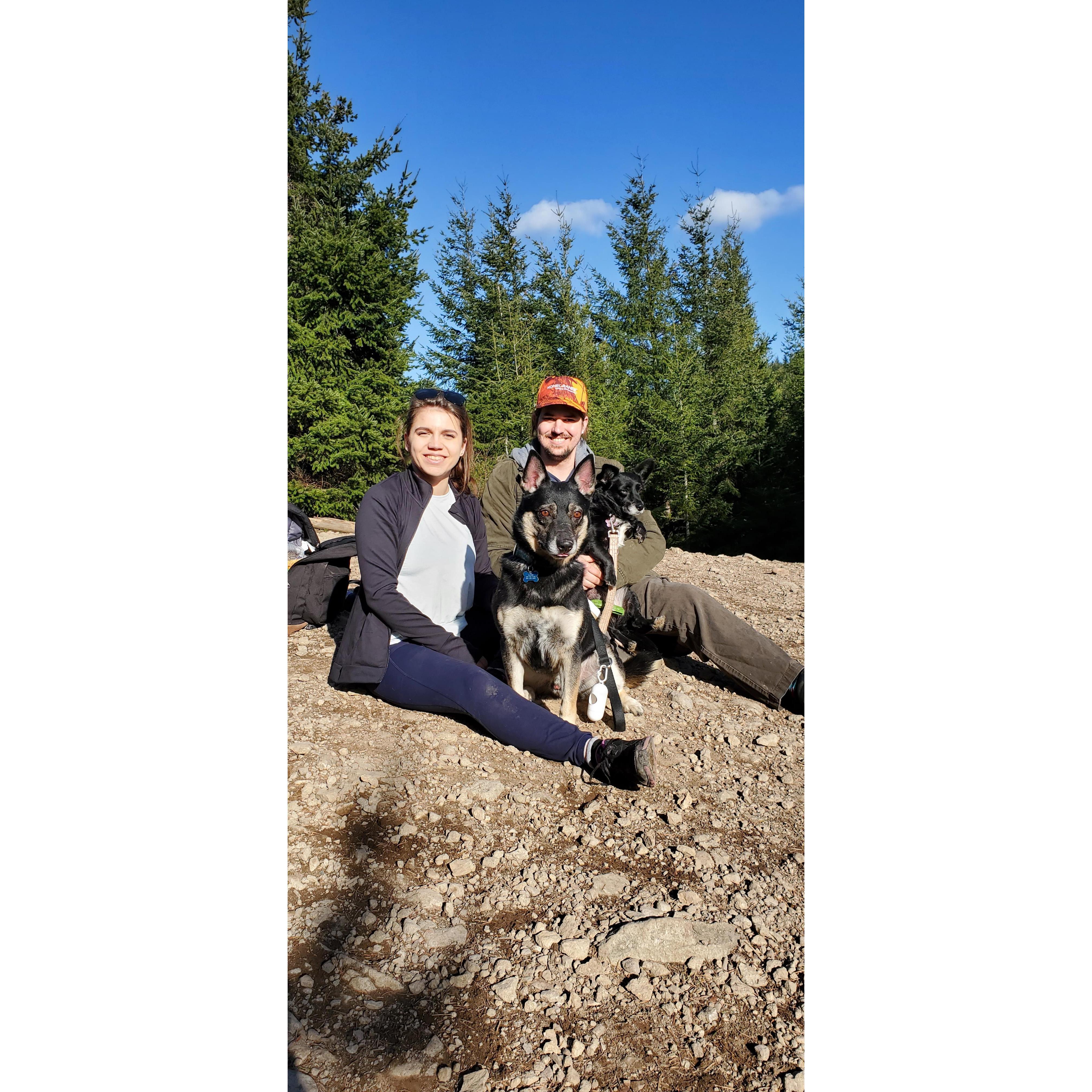 Us at the peak of our hike up cable line trail. April 2021