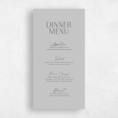 Gray, Grey Wedding Menu - Brooklyn