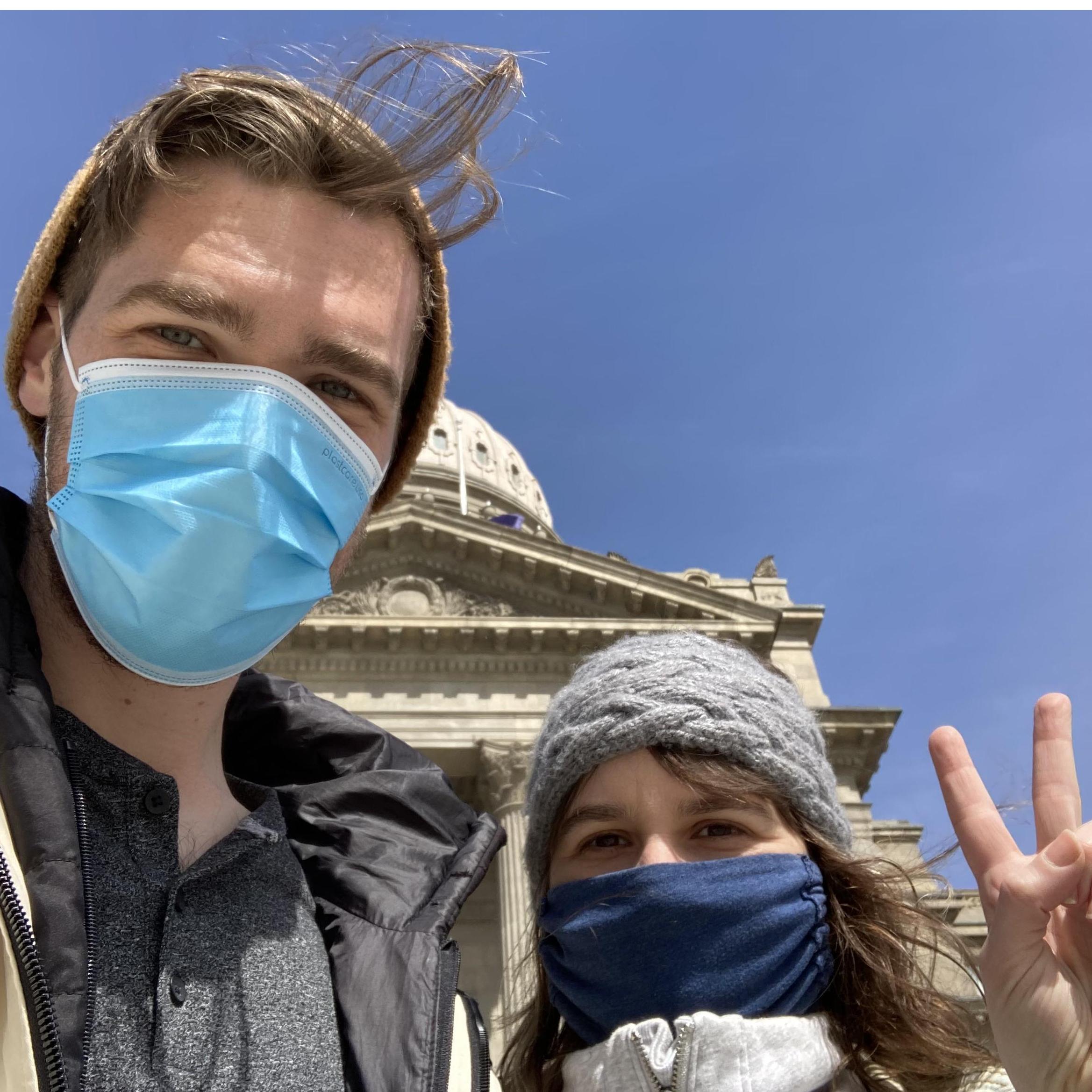 A modest counter-protest to the face mask burning  at the Idaho State Capitol.