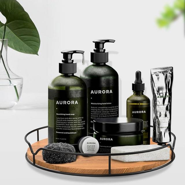 Lazy Susan Turntable Organizer for Cabinet Pantry Kitchen Countertop Refrigerator Cupboard, Pine Wood (Carbonized Black, 12“)