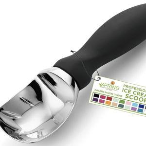 Spring Chef Heavy Duty Ice Cream Scoop with Comfortable Handle - Professional Ice Cream Scooper for Gelato, Sorbet, Cookie Dough, Melon, Frozen Yogurt - Dishwasher Safe Metal Kitchen Tool - Black