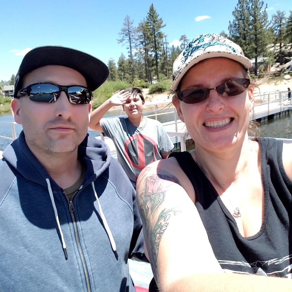 Fishing at Big Bear with our handsome photo bomber.