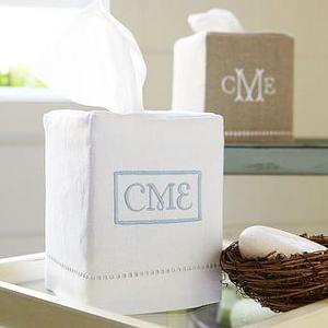 Linen Hemstitch Tissue Box Cover, White