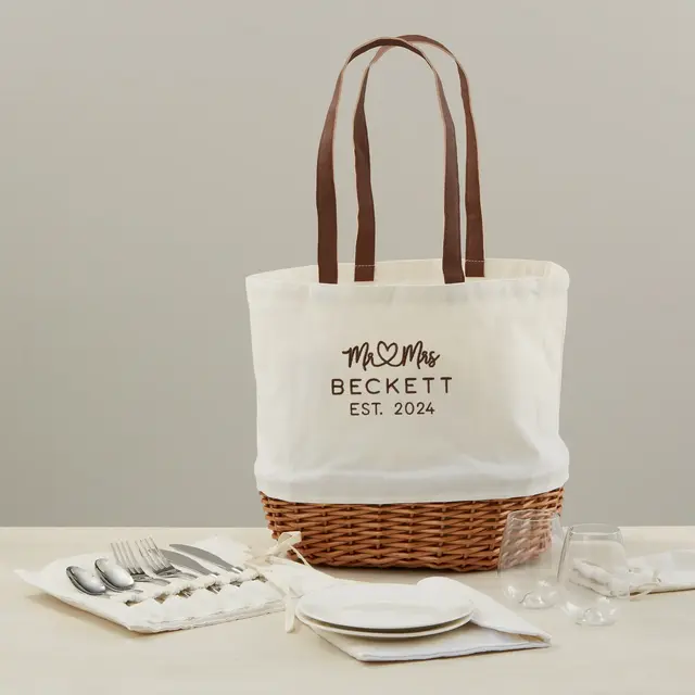 Infinite Love Wedding Embroidered Picnic Basket For Two