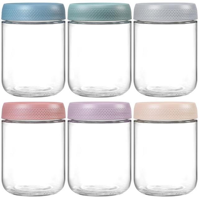 NETANY 6-pack 16 oz Overnight Oats Containers with Lids, Glass jars with Airtight Lids, Wide mouth Mason Salad jars, Glass Food Storage Containers for Snacks Yogurt Spice Sugar