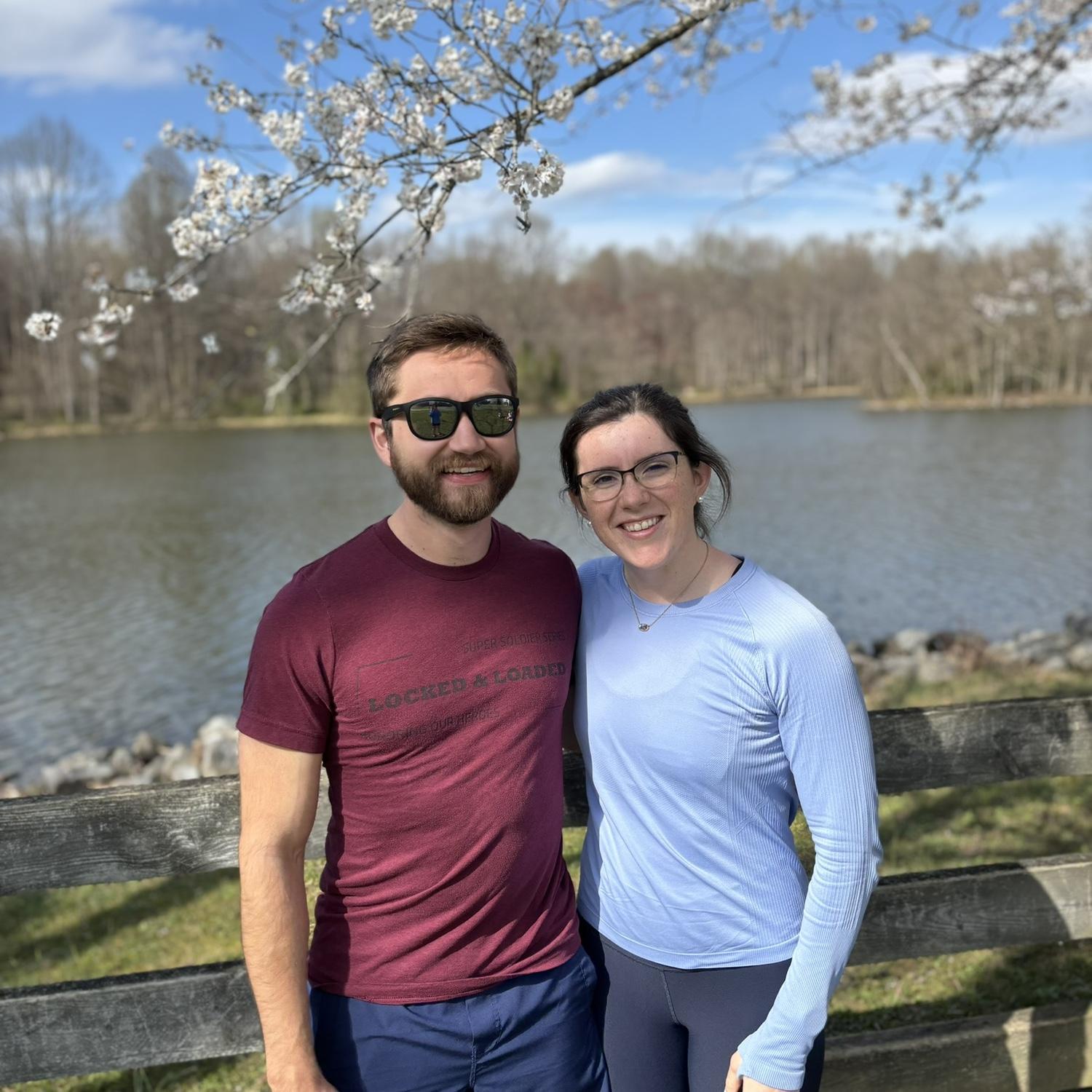 On a walk at Centennial Lake during Easter, hours after meeting Maggie's parents!