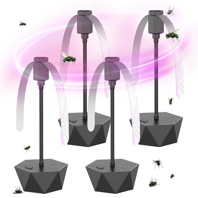 Fly Fans for Tables, Fly Fans Keep Flies Away from Patio, Portable Outdoor Picnic Fan with Holographic Blades for Picnic, Party, Restaurant, Kitchen, Camping and BBQ 4 Pack