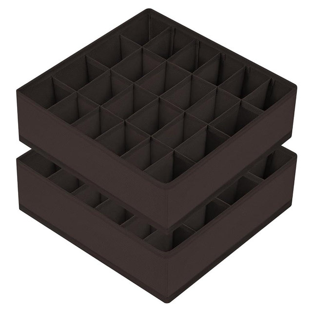 Joyoldelf Sock Organizer Drawer Organizer - 2 Packs Underwear Organizer, 24 Cells Collapsible Closet Organizers and Storage Sock Holders Organizers for Storing Socks, Ties, Belts (Brown), LF001Brown