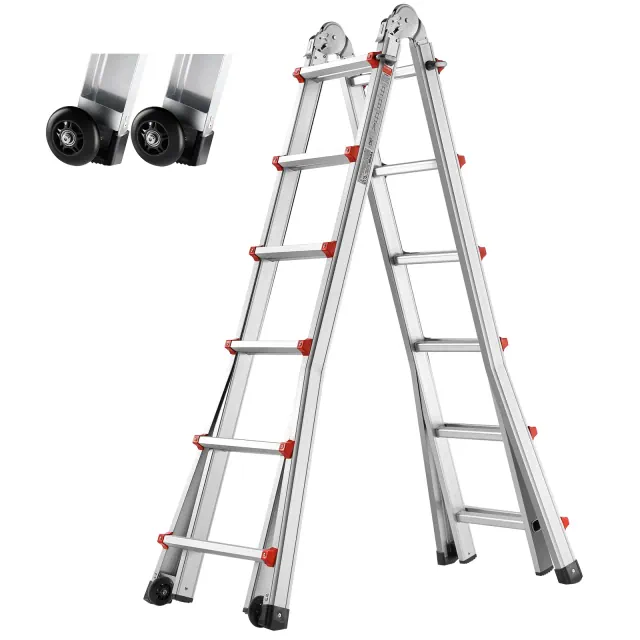 VEVOR Telescoping Ladder A Frame, 20.5 FT Compact Aluminum Extension Ladder,Multi-Function Portable Collapsible RV Ladder, Telescopic Ladder, Silver